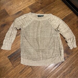 Ralph Lauren Tan gold shimmer mesh Knit Sweater